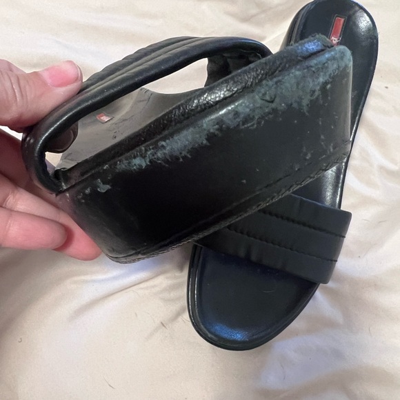 Vintage 90s Prada Black Napa Leather Easy Slide Platform Sandal SZ 38 - Picture 2 of 9